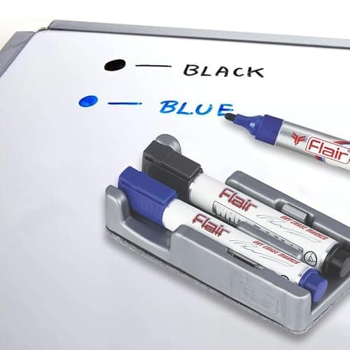 FLAIR Creative Series 103 White Board Duster & Pen Set | Non-Toxic | Bold Tip For Distant View | Safe For Children Usage | Set Of 2 Blue & Black Whiteboard Pen & 1 Duster 5