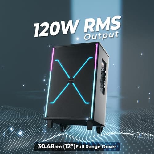 Zebronics 120W Party Trolley DJ Speaker, Upto 5h Playback, Dual UHF Mic, Karaoke, Full-Range 30.48cm Driver, TWS, 6.3mm Mic & Guitar in, Bluetooth, USB, AUX, RGB, LED Display (Party Fyre 400) 2