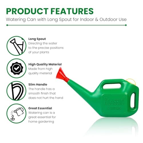 Klassic Watering Can (5L) | Plastic Green Water Can with Sprayer for Plants/Garden | Indoor Outdoor Watering Shower Can | Sprinkler for Plants | Watering Hand Bottles for Garden | Water Spray Can 3