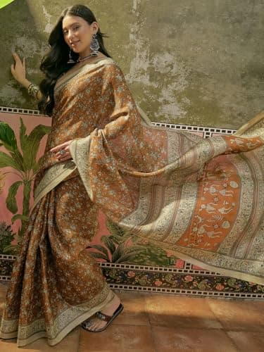 SIRIL Women's Cotton Printed Saree with Unstitched Blouse Piece (5203S642_Dark Mustard) 2
