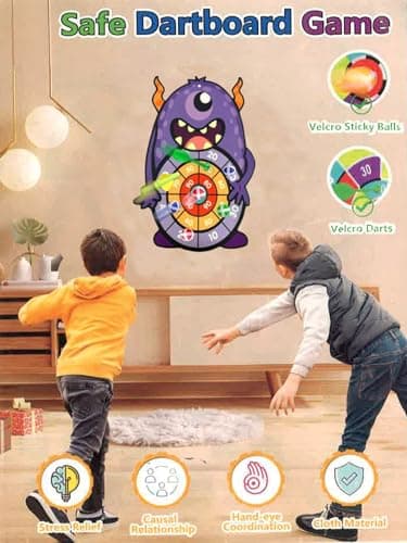 Amazon Brand - Jam & Honey Shooting Dart Game for Kids Cartoon Target Toy Sets, Fabric Dart Board, Children's Indoor Outdoor Sport Game Toys Gifts (Monster) 5