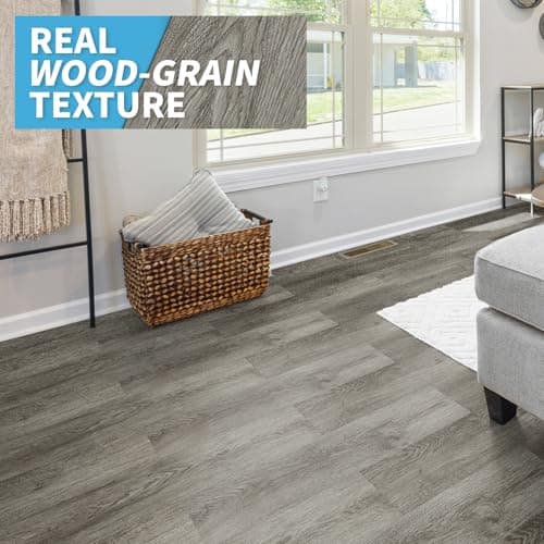 Art3d PVC Floor Covering, Self-Adhesive Floor Tiles, DIY Vinyl, Wooden Planks, Waterproof Floor Floor, Wood Look, Washed Rigid Surface, Hard Core, 36 Pieces, Dark Grey, 5 m² 2