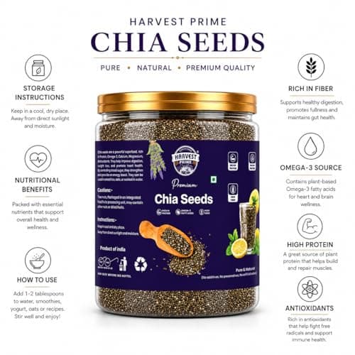Harvest Prime Premium Chia Seeds – 200g | Rich in Omega-3, Protein & Fiber | Natural Superfood Seeds for Weight Management & Healthy Diet (200 Gram, Pack Of 1) 2