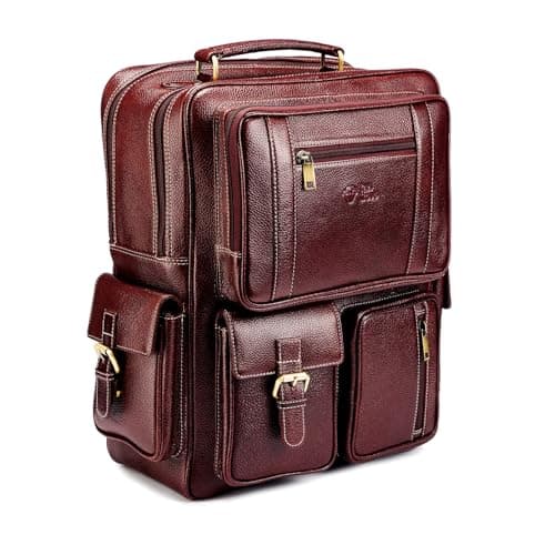 Tan Trove Full Grain Genuine Leather Backpack Unisex Laptop Backpack 15.6 Inch Office Travel Bag Premium Leather Backpack for Men Women with Padded Laptop Compartment (Brown)