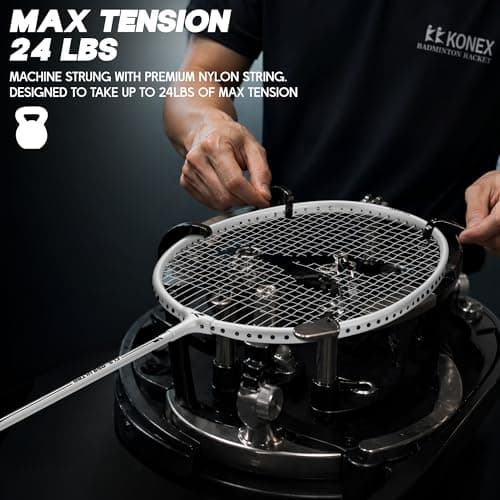 Konex Badminton Racquet 2U (95±2g) Aluminium Frame | 24 LBS String Tension | Super Lightweight Slim Shaft with Full Racket Cover (Pack of 1) (White) 4