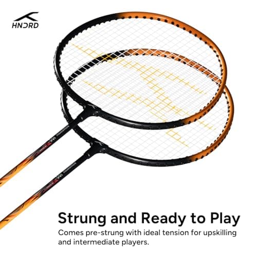 Hundred Aluminium Powertek 100 (Set of 2) Badminton Racket with Full Cover (115G, Black/Orange) 2