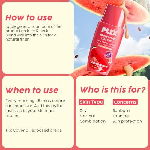 PLIX - THE PLANT FIX Watermelon Tint Twist Color-Adapting Sunscreen | For light coverage & instant glow | SPF 50 PA++++ Medium Sunlit Glow 5