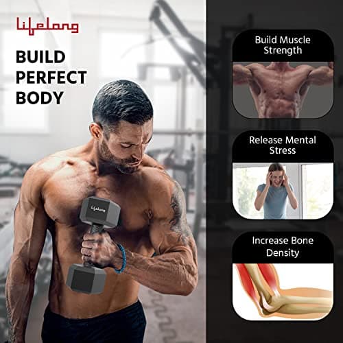 Lifelong PVC Hex Fixed Dumbbells Pack of 2 (2kg*2) Black Color for Home Gym Equipment Fitness Barbell|Gym Exercise|Home Workout, Gym Weights for Men & Women (6 Months Warranty) 3