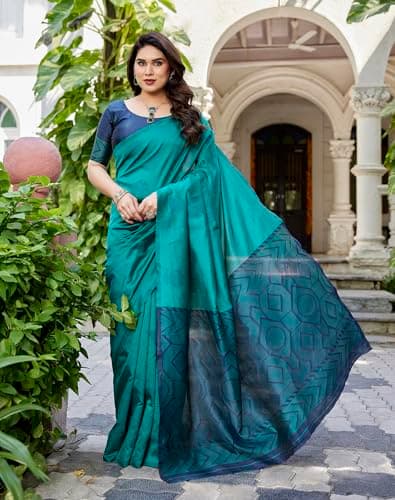 Yashika Women's Cotton Silk Beautiful Printed Saree | Rama Color Saree | Women Sari | Saree 4