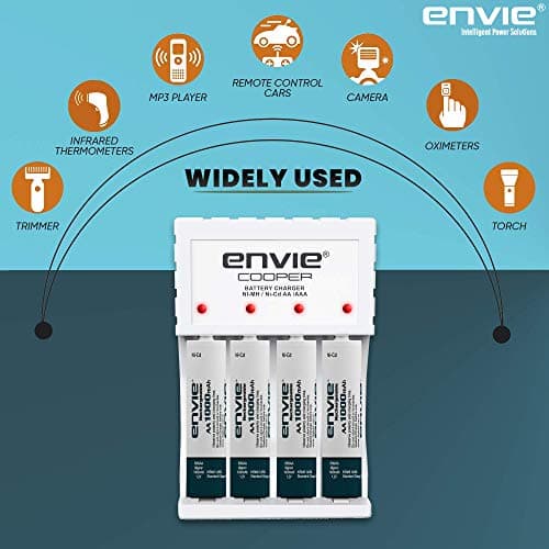 ENVIE® (ECR 20 MC+4xAA1000) Standard Rechargeable Battery Charger for AA & AAA Ni-mh/Ni-Cd, LED Indicator, 600MA Output Current, with 4xAA1000 Rechargeable Batteries 5