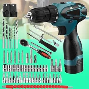 Galaxe 12V Wireless Screwdriver Drill Lithium Driver Machine Power Cordless Drill Electric Hand Drill with Hand Tool Kit Socket Set (GLX12V46SS12, 74pcs tool kit)