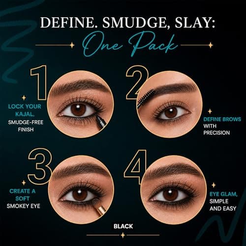 Parul Garg Beauty Signature Essential Kajal & Eyebrow Pack – 3-in-1 Long-Stay Kajal, Eyebrow Definer, Eye Brush & Shadow | Smudge-Proof & Blendable | No Smudging | Vegan & Clean Beauty | Classic - Bla 3