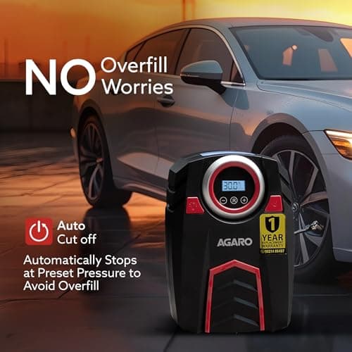 AGARO Marvel Tyre inflator, for Cars, 12V, Upto 150 PSI, 120 W Powerful Motor, Up to 3M Long Cable, Digital Display, Multiple Nozzles 5
