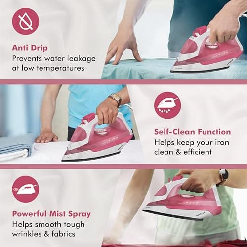 Havells TruSteam 1600 Watt Steam Iron with Self Cleaning Function|Vertical & Horizontal Ironing|220 ml Tank for Longer Ironing|High Steaming Rate upto 15 gm/min|2Yr Manufacturer Warranty(Pink) 4