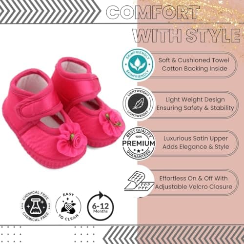Neska Moda 6 To 12 Months Baby Girls Satin Floral Sandal/Booties (Rani)-BT5206 2