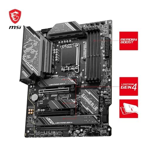 MSI Z790 Gaming Plus WiFi Motherboard, ATX - Supports 14th/13th/12th Gen Intel Core Processors, LGA 1700 - DDR5 Memory Boost 7200+MHz/OC, 1 x PCIe 5.0 x16, 4 x M.2 Gen4, 2.5G LAN, Wi-Fi 6E 3