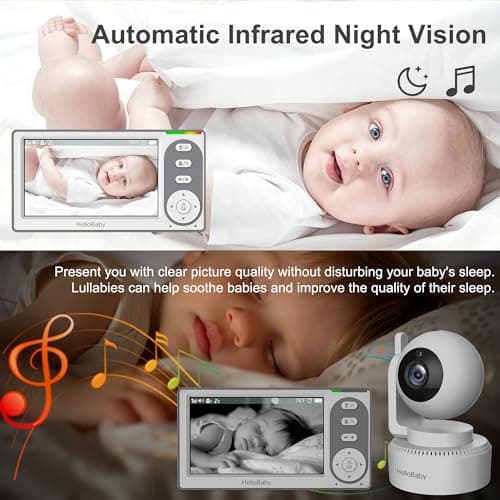 HelloBaby 4.3'' Video Baby Monitor with 30 Hours Battery, Remote Pan-Tilt-Zoom Baby Monitor No WiFi, Baby Monitor with Camera and Audio, Night Vision, ECO Mode, Two-way Talk, 8 Lullabies, 1000ft Range 5