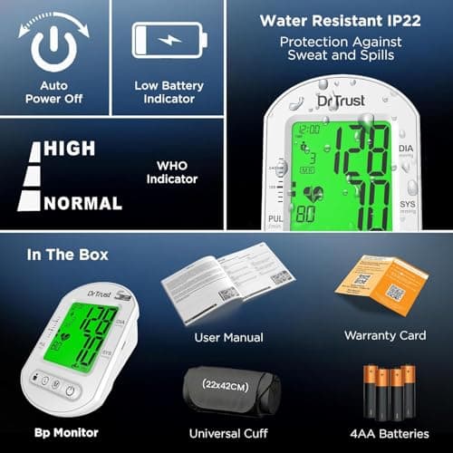 Dr Trust USA Intellitrack Fully Automatic Portable Digital Blood Pressure Monitor BP Machine For Hypertension & Managing Heart Health, BP Apparatus For Home & Clinic Use, Most Accurate Measurement, US 5