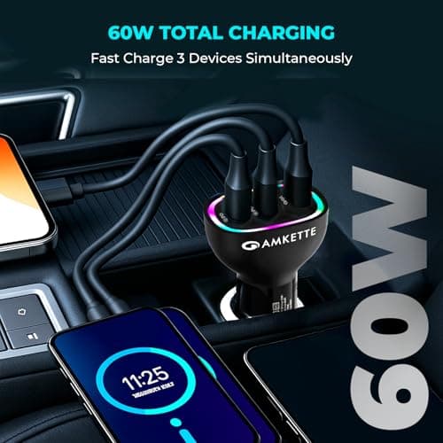 MOZEN by Amkette PowerPro 60W Car Charger, 3 Port (Dual Type C + USB A) Car Charger Socket, Fast Charging, ABS Build, Safety Protections, Multi-Device Compatible - Mobiles, Tablets & More 2