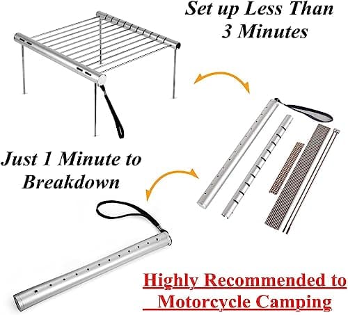 Sisliya Portable Camping Grill, Folding Compact Stainless Steel Charcoal Barbeque Grill for Picnics, Backpacking, Backyards, Survival 3