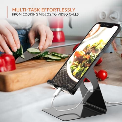 amazon basics Desktop Mobile Stand Phone Mount Tabletop Holder for Phones and Tablets - Black 4