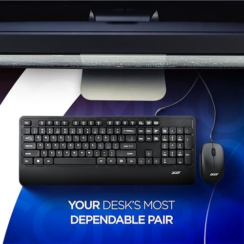 Acer PalmEase Wired Keyboard & Mouse Combo with Palm Rest |Plug & Play USB 2.0, 1600 DPI, Co-Pilot Key, Rupee ₹ Symbol | 10m Range, 10M Keystroke Life | Windows & Mac Compatible – Black 5