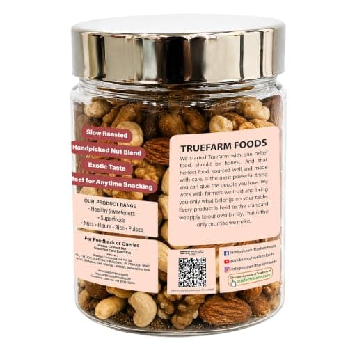 Truefarm Roasted Mixed Nuts | Slow Roasted Kaju, Badaam & Akhrot | Good Source of Protein & Nutrients | Mixed Dry Fruits for a Healthy Evening Snack | NPOP Certified | Pack of 1 (250g) 4