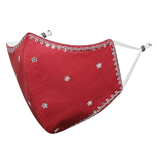 MASQ By Q-One Shubh 4 Layer, Reusable, with Ear Adjusters, Anti-Bacterial (BFE>99%) Embroidered Cotton Cloth Face Mask Combo for Women, Girls (Large, Black-Red-Gold, Pack of 3) 4