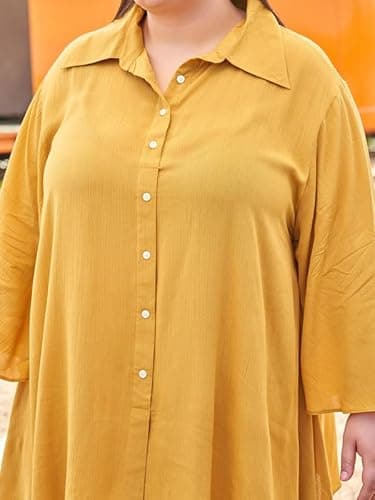 TITTLI Wrinkle Rayon Oversized Shirt & Palazzo Plus Size Co-Ord Set for Women | Relaxed Fit Two Piece Outfit | Casual Wear Outfit | Sizes - XXL, 3XL, 4XL, 5XL, 6XL Mustard 5