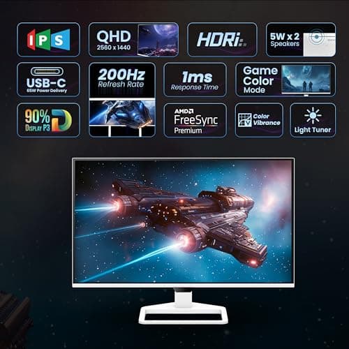 BenQ EW270Q 27" 2K QHD 200Hz IPS Gaming Monitor | HDRi|1200:1 Contrast|90% P3 Gamut|350 nits|Built-in-Speakers(5W X2)|AMD FreeSync Premium|USB-C (65 W), HDMI|Eye-Care| Game Color Mode 2
