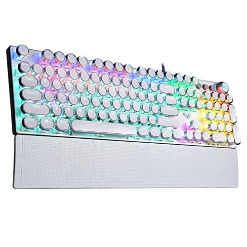 Aula F2088W Mechanical Gaming Keyboard | LED Backlight RGB Wired Keyboard (White | with Handrest | Blue Switch)