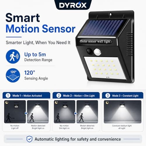 DYROX 20 LED Bright Outdoor Solar Lights with Motion Sensor Solar Powered Wireless Waterproof Night Spotlight for Outdoor/Garden Wall, Solar Lights for Home (Pack of 1) 4