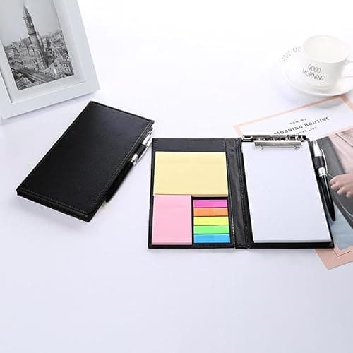 AccuPrints Premium Leather Note Pad/Memo Book | Size 19 x 11 cm | with Sticky Notes & Clip Holder with Pen for Gifting Multi Size Sticky Notes Diary Style 2