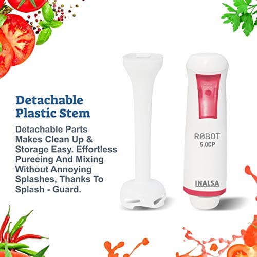 INALSA Electric Hand Blender For Kitchen 500 Watt |Variable Speed|Low Noise|Anti-Splash Technology|Sharp Versatile SS Blade|2 Yr Warranty| Home&kitchen |Chopper,700ml Multipurpose Jar(Robot 5.0 CP) 3