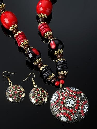 Shining Diva Fashion Latest Stylish Traditional Tibetan Pendant Necklace Jewellery Set for Women (rrsd15536s) 2