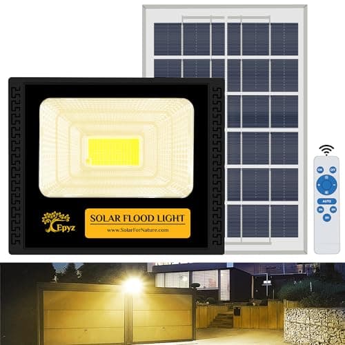 Epyz 50Watt Solar Flood Light Outdoor Waterproof with Remote Control for Home Automatic LED Lamp [ Pack of 1, Warm Yellow Light ] [ 4000mAh, 183LED ]-Light Power 50W - 4000mAh