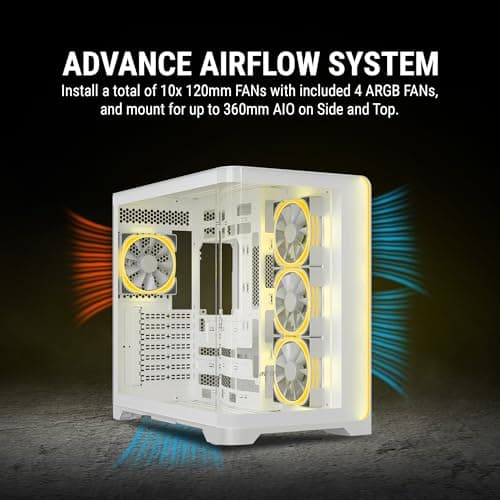 Ant Esports Crystal ARC Mid-Tower Computer Case/Gaming Cabinet - White |Front Curved Glass|Support ATX, Micro-ATX, Mini-ITX | Pre-Installed 4 ARGB-PWM Fans 2