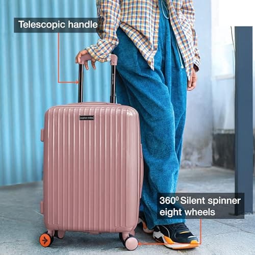 Nasher Miles Pondicherry Hard-Sided Polypropylene Cabin Luggage 20 inch | 55cm | 8 Wheels Small Trolley Bag for Travel | Suitcase (Rose Gold) 5