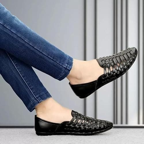 FAXIAN Men's Black Synthetic Slip_On Comfortable/Attractive & Ethnic Nagra Juttis & Mojaris 07 (UK/India) (2015) 3