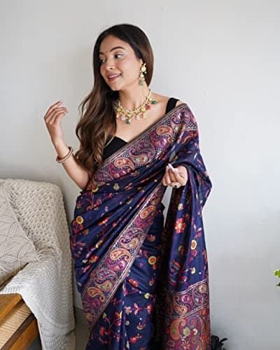 Amazon Brand - Anarva Women's Silk Saree With Blouse Piece | saree for women(shahtoosh-blue) 4