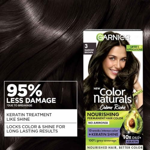 Garnier Color Naturals Crème hair color, Shade 3 Darkest Brown, 70ml + 60g 5