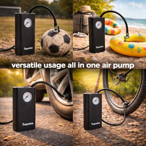 Supadaa Cordless Tyre Inflator Portable Air Compressor Pump with Digital Pressure Gauge 5000mAh Rechargeable Battery Mini Wireless Air Pump for Car Bike Cycle Scooter Ball Inflation 60 PSI 4