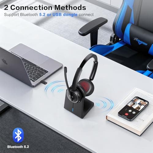 Wireless Headset with Mic for Work, Bluetooth Headphones with Microphone (Noise Cancelling & Mute Button), Wireless Headset with mic for Work/Computer/PC/Laptop/Cell Phones/Call Center/Teams/Zoom/Home 4