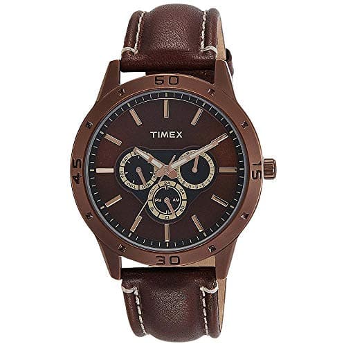 TIMEX Analog Watch for Man with Brown Round Dial & Brown Leather Strap Band Water Resistant Men's Wrist Watches - TW000U914