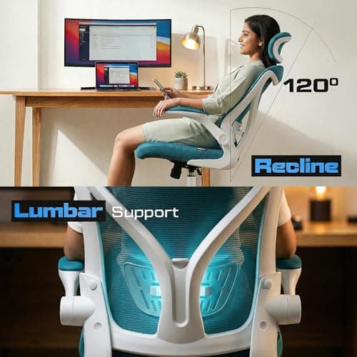 DROGO Premium Ergonomic Office Chair for Work from Home, High Back Computer Chair with Mesh, Flip-up Armrest, Recline, Adjustable Seat & Lumbar Support | Mesh Chair for Office (Blue) 3