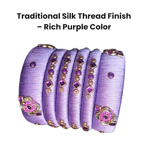 Silk Thread Bangles Set for Women – Purple Color, Kundan Work, Lightweight, Handmade Indian Jewelry (Set of 6, Multiple Sizes) (2.6) 4