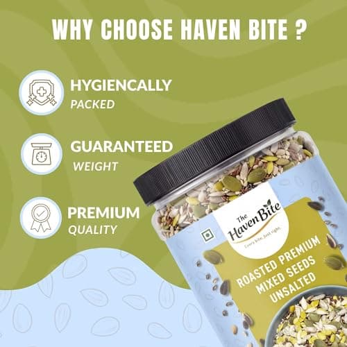 The Haven Bite Roasted Mix Seeds 1000g | Pure & Natural | Pumpkin, Sunflower, Watermelon, Flax, Chia, Sesame | High Protein & Fiber Rich Superfood Snack | Healthy Seeds Mix For Weight Loss 4