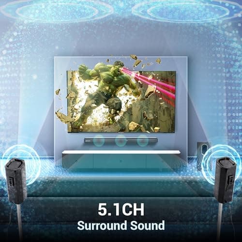 ZEBRONICS Juke BAR 7600 Soundbar, 300 Watts, 5.1 Surround, Dual Rear Satellites, Triple Driver Soundbar, 6.5"" Subwoofer, Bluetooth 5.0 | HDMI (ARC) | Optical | USB | AUX 4