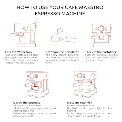 Sipologie Cafe Maestro Espresso Machine, Coffee Maker for Home & Office | Frother Wand for Cappuccino, Latte & Espresso | Stainless Steel, Easy to Use & Clean 3