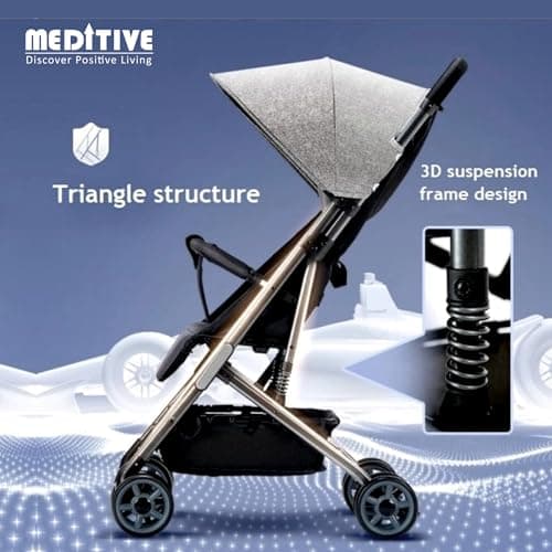 MEDITIVE Lightweight Baby Stroller, Baby Pram with Easy Folding, Fully Reclining, Sun Canopy - Easy Travel Kids Buggy Suitable from Birth to Approx. 4 Years - Blue 4